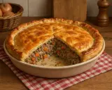 Herzhaftes Hackfleisch-Pasteten-Rezept mit Erbsen und Karotten, goldbraun gebacken.