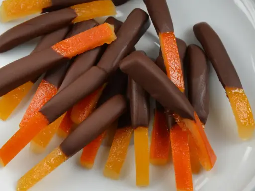Schokoladenüberzogene Orangenzesten, die man leicht selber machen kann. Ein süßer Genuss!